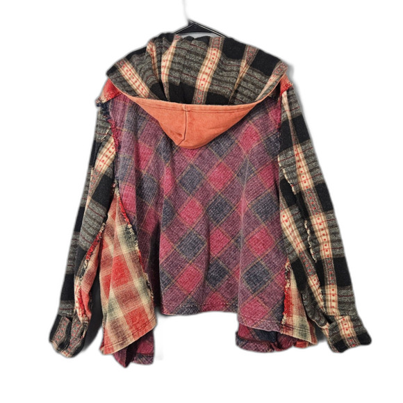 Oli & Hali Grunge Flannel Hooded Jacket Size Medium Oversized Artsy - Picture 3 of 4